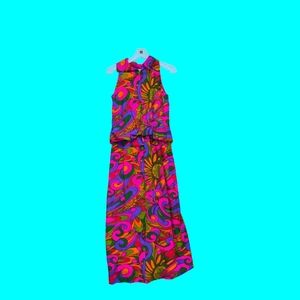 Vintage 60s Psychedelic Paisley Dress.Pink orange green OOAK DIY